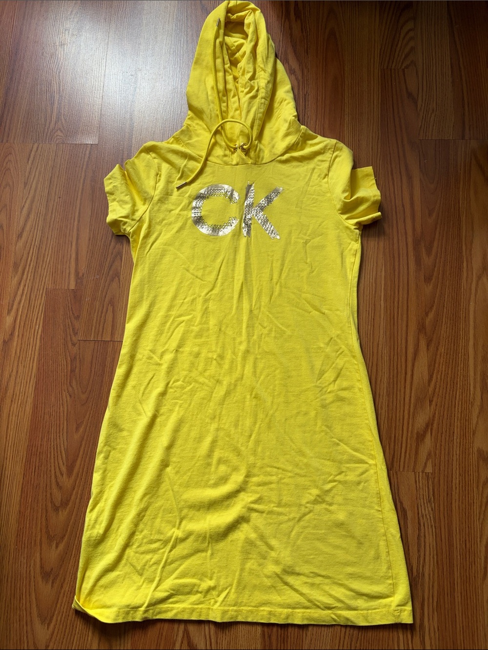 Calvin Klein Bright Yellow Hooded Dress with Sequin CK